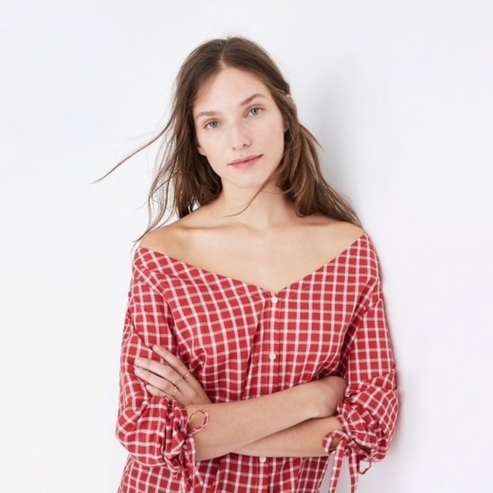 Madewell plaid off-shoulder top size S